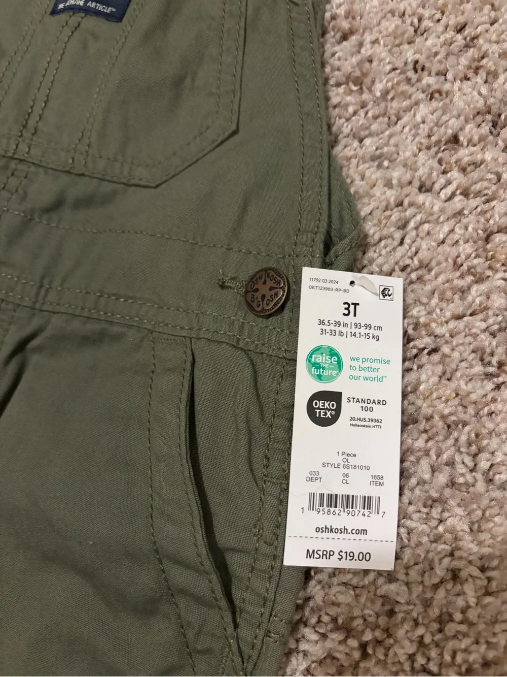 OshKosh B'gosh Olive Green Plaid-Cuff Kids Overalls